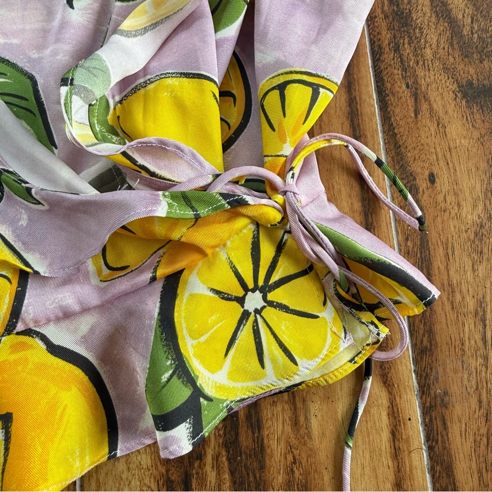 Zara Lemon Print Wrap Crop Top Lilac and Yellow Size M - Picture 3 of 6